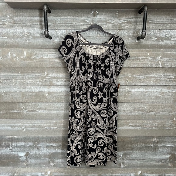 Sonoma | Black Beige Patterned Short Sleeve Midi Dress Size L - Picture 7 of 10